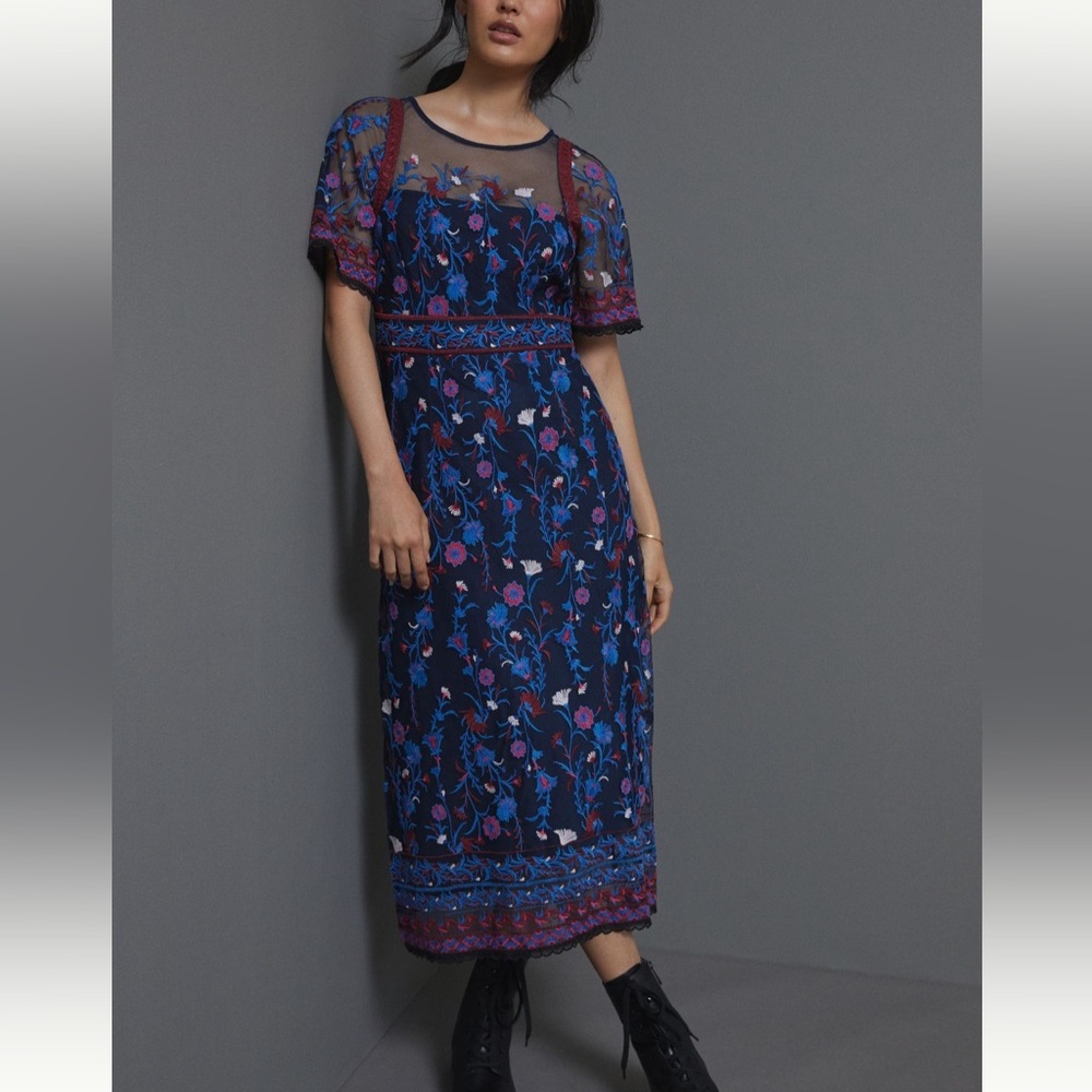 NWT Anthropologie Mehreen Embroidered Dress 12